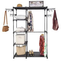 SORTI 6 Tiers Wire Shelving Clothing Garment Racks, with 2 Hanging Rods, Freestanding Portable Closet Metal Wardrobe