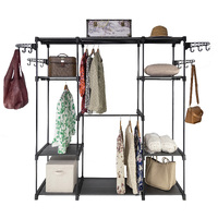 SORTI 8 Tiers Wire Shelving Clothing Garment Racks, with 4 Hanging Rods, Freestanding Portable Closet Metal Wardrobe Closet, 4 Adjustable Hanger