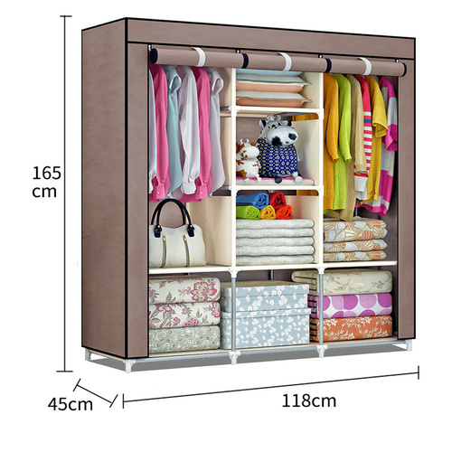 Portable Clothes Closet Canvas Wardrobe Storage Organiser Kids Rack Garment [Size: XLarge] [Color: Brown]